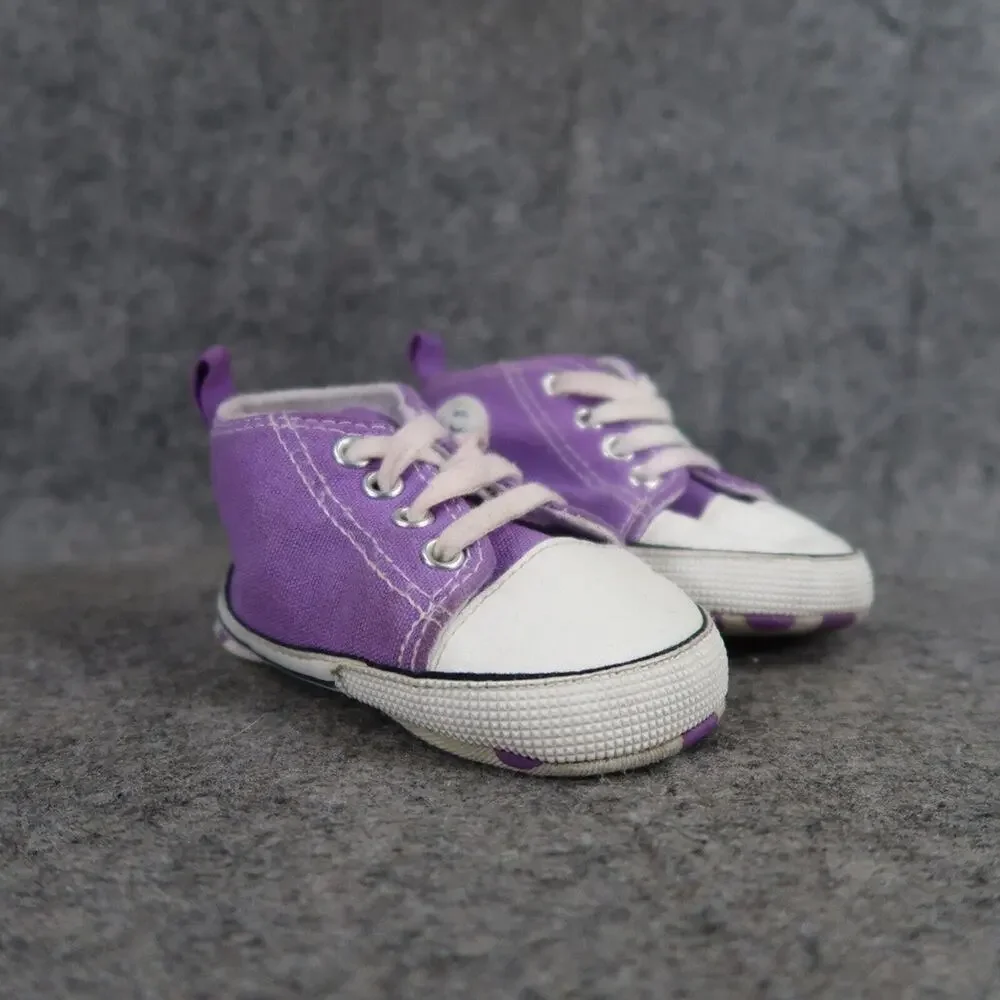 Baby Shoe Boy Girl Infant Sneaker Hi Top Purple Soft Sole Lace Up Canvas Flannel
